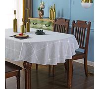 QsyyHome Lattice Oval Tablecloth Rustic Embroidery Cotton Linen Fabric Grey Checkered Table Cover Tablecloths for Kitchen Dining Party Tabletop Decoration 60 x 84 inches