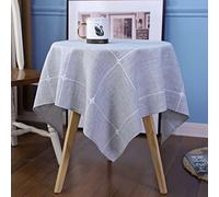 QsyyHome Lattice Small Square Tablecloth Rustic Embroidery Cotton Linen Fabric Grey Checkered Table Cover Tablecloths for Kitchen Dining Party Tabletop Decoration 36 x 36 inches
