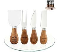QSZ 6 Piece Custom Cheese Knife Set Personalized Cheese Knives with Acacia Wood Handle Customizable Engraving Nname Ttext Gift for Family Gathering Party Christmas (Four-Piece Set)