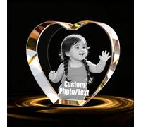 QSZ Custom 3D Crystal Photo With Text Personalized 3D Holographic Photo Etched Engraved Inside The Crystal Gifts for Women Wife Men Husband Grandma Xmas Customized Gift (Photo Cube 1)