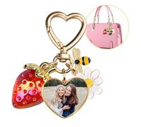 QSZ Custom Strawberry Bag Charm Personalized Purse Charms with Photo Cute Bee Flower Daisy Keychain Gift for Women Girls (Heart)