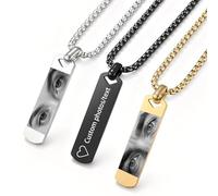 QSZ Personalised Eyes Engraved Necklace for Men Custom Photo Pendant with Name Text Personalized Picture Necklaces Gifts for Couple Christmas Birthday (Eye Necklace 1)