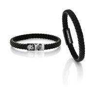 QSZ Personalised Leather Bracelet for Men Custom Engraved with Name Photo (Black leather bracelet)
