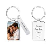 QSZ Personalised Photo Keyring Custom Keyrings with Engraved Photo Text Personalized Gifts for Men Boyfriend Dad Friend (Square)