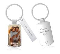 QSZ Personalised Photo Keyring Custom Keyrings with Engraved Photo Text Personalized Gifts for Men Boyfriend Dad Friend (rectangle)
