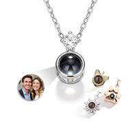 QSZ Personalised Photo Necklaces Custom Projection Necklace With Picture Inside Valentine's Day Birthday Anniversary Memorial Love Gifts for Women Girlfriend Mom Daughter (Pendant 2)