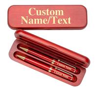 QSZ Personalised Red Wood Ballpoint Pens Case Set with Name Custom Engraved Pen Set Choice of Fountain Ballpoint Pen Customized Gift for Men Women Teachers Graduates (Personalized Pen)