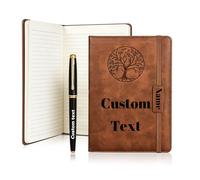 QSZ Personalised Text A5 Lined Journal Notebook for Men Women Custom Leather Journal Life Tree Diary Gift to Writing Travel Business Work School College (Personalised notebook - 2)