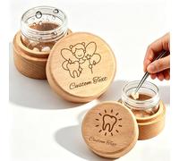 QSZ Personalised Tooth Fairy Box with Acrylic Bottle Engravable with Icons Text Wooden Tooth Box for Lost Teeth Storage Cute Tooth Fairy Bag Alternative (custom tooth fairy box)
