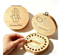 QSZ Personalised Tooth Fairy Box with Acrylic Bottle Engravable with Icons Text Wooden Tooth Box for Lost Teeth Storage Cute Tooth Fairy Bag Alternative (lost tooth holder)