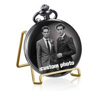 QSZ Personalized Engraved Pocket Watch Custom Text Photo Pocket Watch with Chain Retro Style Pocket Watches Gift for Grandpa Husband Son Dad Best Men (Custom Photo-1)