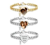 QSZ Personalized Heart/Round Photo Bracelet Custom Photos Text Adjustable Stainless Steel Bracelet with 2 Colors Options Suitable for Women Men Couples Friends