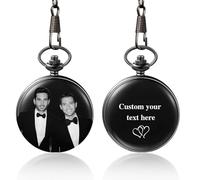 QSZ Personalized Pocket Watch Custom Pocket Watches Chain with Photo Text Personalized Picture Watch Gift for Best Man Grandson Men Dad Husband (Clock Necklace 1)