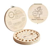 QSZ Personalized Tooth Fairy Box Customizable Engraving Name Icon Custom Wooden Teeth Fairy Keepsake Boxes for Boys Girls Gift