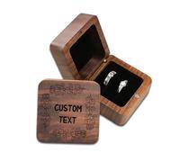 QSZ Personalized Wooden Ring Box with Engraved Text & Icons Single/Double Slot Custom Heart/Square Ring Box for Proposal Wedding Engagement Valentine's Day Anniversary (Squre)