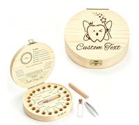 QSZ Personalized Wooden Tooth Keepsake Box with Name Text Custom Umbilical Cord Keepsake Box for Boys Girls Tooth Fairy Tooth Holder Gift for Full Moon Birthday (Tooth Fairy Kit - 3)