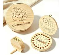 QSZ Personalized Wooden Tooth Keepsake Box with Name Text Custom Umbilical Cord Keepsake Box for Boys Girls Tooth Fairy Tooth Holder Gift for Full Moon Birthday (Tooth Fairy Kit - 4)