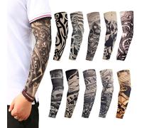 QSZHSL 10 Pieces Arm Tattoo Sleeves, Fake Temporary Cool Tattoo Sleeves, Cool tattoo sleeves arm Stockings, Sleeve Arm Stockings for Halloween Basketball Cycling Driving Sun Block Unisex