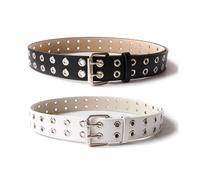 QSZHSL 2 Pieces Belt with Holes for Women, Punk Belt, Women's Belt Studs, Double Buckle Belt for Women Leather Belt with Punk Studs, Fashion Belt for Jeans Trousers