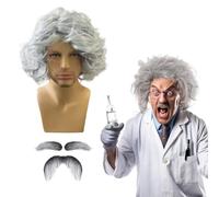 QSZHSL 3-Piece Grey Wigs Set with Beard, Crazy Scientist Costume Wig, Men, Grandpa Wigs, Scientist Professor Wig, Fancy Dress Wig for Party, Cosplay, Halloween (Pack of 3)