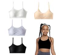 QSZHSL 4 Pack Girls Sports Bras, Sports Bra for Girls, Cotton Teenage Best Starter Underwear Removable Pad Training Bra Crop Tops for 8-14 Years, Soft Comfortable Non-Padded First Bras