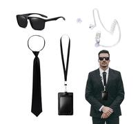 QSZHSL 5 Pcs Agent Costume Accessories, Secret Service Costume Set, Security Guard Accessories, Chauffeur Costume Accessories with Sunglasses, Tie, Card Holder, Earpiece Tube, Cosplay Dress up Party