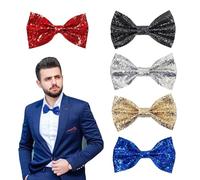 QSZHSL 5 Pcs Glitter Bow Ties, Sparkly Sequin Bow Ties with Adjustable Strap, Sequins Adjustable Bow Tie, Glitter Sequin bow tie for Men, Sparkly bow tie, for Party Carnival Show Fancy Dress
