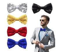 QSZHSL 5 Pieces Sequins Adjustable Bow Tie, Glitter Sequin Bow Tie for Men, Sparkly Sequin Bow Ties with Adjustable Strap,Glitter Black Gold Silver Red Blue for Party Carnival Show Fancy Dress (5 Pcs)