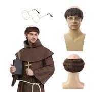 QSZHSL Brown Monk Wig Short Straight Hair, Bald Head Cap Funny wig, Monk Fancy Dress Bowl Cut Funny Costume Wig Bald Head Cap, monk Costume, Fancy Dress Up Party Halloween Cosplay (Brown)