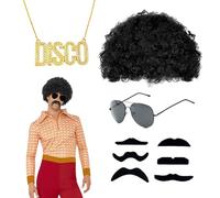 QSZHSL Hippie Costume Set, Hippie Costume Men Accessories, Funky Afro Wig, Disco hippie costume 60s 70s Hippy Fancy Dress Mens accessories,70's Retro Wig, for 50/60/70s Theme Party
