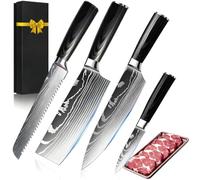 QTACIE Kitchen Knife Set, 4 Pcs Chef Knive Set, Professional Kitchen Knives with High Carbon Stainless Steel, with Ultra Sharp Blade & Wooden Handle,Japanese Knive Set