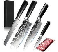 QTACIE Kitchen Knife Set, 4 Pcs Chef Nakiri Bread Paring Knife Set, Professional Kitchen Knives with High Carbon Stainless Steel, with Ultra Sharp Blade & Easy Grip Handle