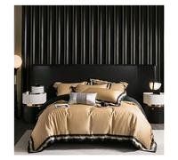 QTANZIQI 1000TC Cotton Jacquard Embroidery Luxury Bedding Set Champagne Gold Black Patchwork Duvet Cover Bed Sheet Pillowcases,Bed,Brown,FLAT BED SHEET_KING 4