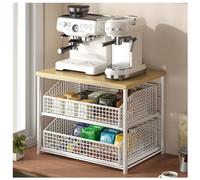 QTANZIQI 3-Tier Coffee Machine Storage Rack & Spice Drawer, Desktop Pull-Out Holder for Kitchen & Office, Under Sink Bathroom, Floor Storage Solution.