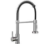 QTANZIQI 360° Swivel Kitchen Faucet with Pull Down Sprayer, Multifunctional Hot & Cold Single Handle Mixer, Brushed Finish, Telescopic for Sink - s ES De Cocina