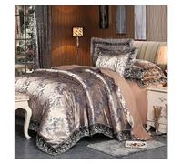 QTANZIQI 4 Pieces Silver Brown Satin Cotton Lace Bedding Sets Double Queen King Size Bedding Duvet Cover Bed Sheet Set Pillowcases,B-King