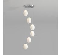 QTANZIQI 6 Lights Foyer Chandeliers Entryway High Ceiling Floral White Flower Pendant Light Cluster Long Linear Hanging Chrome Nordic Chandelier for Staircase Stairwell Living Room