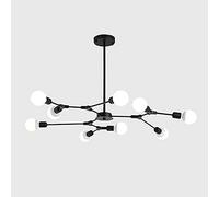 QTANZIQI 9-Lights Sputnik Chandelier Irregular Metal During Light Round Opaline Glass Shade Ceiling for Kitchen Living Room Hallway-Black 9 Head
