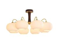 QTANZIQI All-Copper Cream-Style Walnut Chandelier, Nordic Retro Persimmon Lamp, Mid-Century Rustic Home Decor, Antique Brass Pendant Light Fixture,A,8 heads