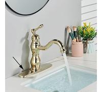 QTANZIQI Antique Brass Bathroom Basin Faucet Single Handle Swivel Spout Basin Water Mixer Tap Deck Mounted Bath Wash Basin Tap (Color : Short-Gold Polish)