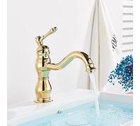 QTANZIQI Antique Brass Bathroom Basin Faucet Single Handle Swivel Spout Basin Water Mixer Tap Deck Mounted Bath Wash Basin Tap (Color : Short-Gold Polish0)