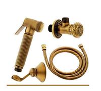 QTANZIQI Antique Brass Bathroom Bidet Faucet Toilet Bidet Shower Set Portable Bidet Spray Shower Holder and 1.5M Hose Handheld Bidet Toilet