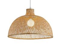 QTANZIQI Bamboo Half Circle Pendant Light Fixture - Adjustable Rattan Chandelier for Indoor Spaces, Southeast Asian Style(Dark Color,40CM)