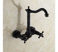 QTANZIQI Bathroom Basin Faucets Antique Blackened Mixer Tap Wall Mounted Faucet Double Handle Black Hot and Cold Water Mixer