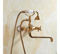 QTANZIQI Bathroom Bath Shower Faucets Set Bathtub Faucet Water Mixer Crane Tap Antique Brass Finished with Hand Shower Dual Holder Dual Control,Antique Ceramics