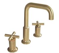 QTANZIQI Bathroom Sink Faucet 3 Hole Brushed Gold Brass Hot and Cold Split Type Bathroom Faucets for Sink 8 Inch