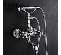 QTANZIQI Bathtub Faucet Brass Chrome Wall Mounted Rain Shower Faucet Hand Held 2 Handle Luxury Bathroom Crane Tap Set Hot and Cold Water Mixer Tap,A