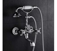 QTANZIQI Bathtub Faucets Wall Mounted Chrome Brass Telephone Bathtub Faucet with Hand Shower Bathroom Bath Shower Faucets Torneiras Dual Holder,Chrome I