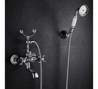 QTANZIQI Bathtub Faucets Wall Mounted Chrome Brass Telephone Bathtub Faucet with Hand Shower Bathroom Bath Shower Faucets Torneiras Dual Holder,Chrome H