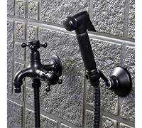 QTANZIQI Bidet Faucets Wall Black Cold Brass Water Toilet Corner Valve Handheld Hygienic Shower Head Anal Cleaning Ass BidetBidet Faucet Set D